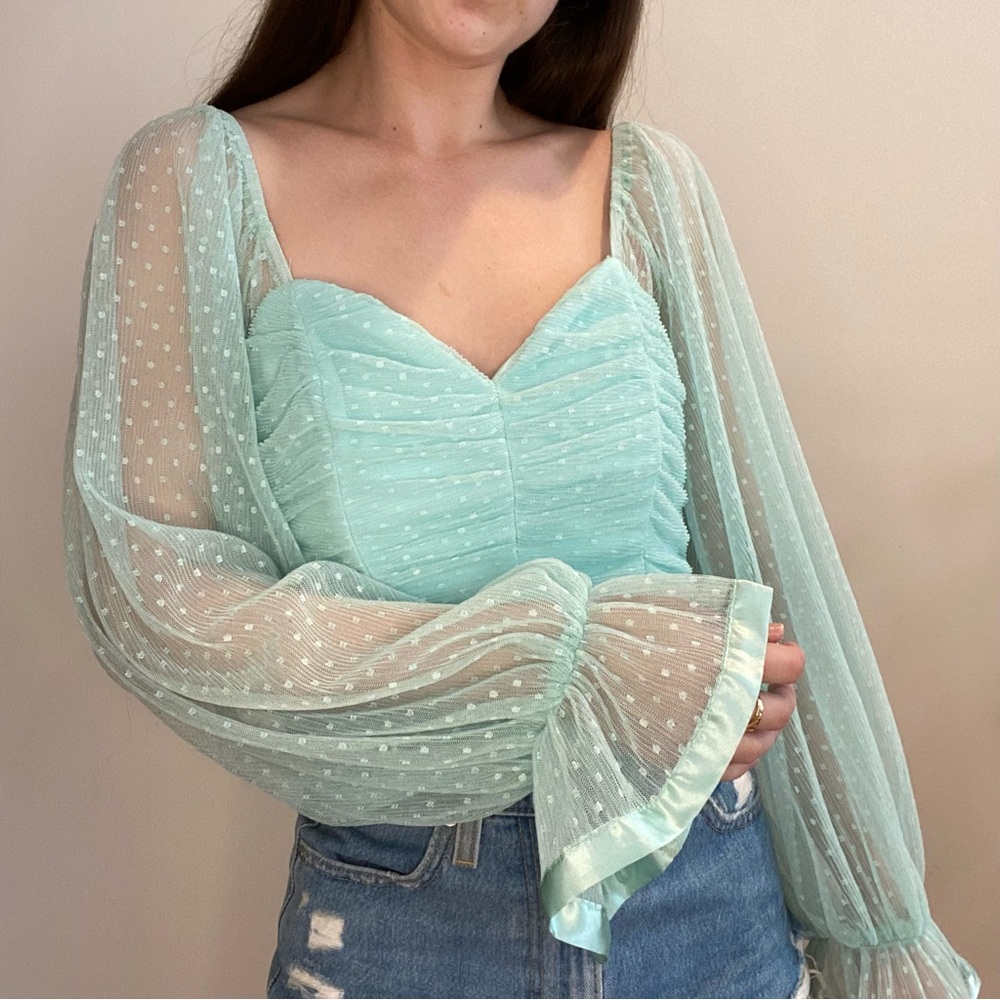 Blue Sheer Polka Dot Blouse